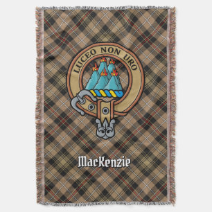 Clan MacKenzie-vapen över Brun Jakt-Tartan Filt
