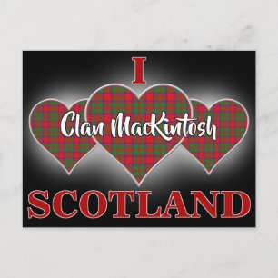 Clan MacKintosh I Love Scotland Tartan Heart Vykort