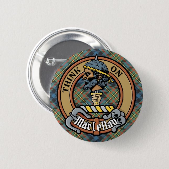 Clan MacLellan vapen över gammal tartan Knapp (Framsida & baksida)