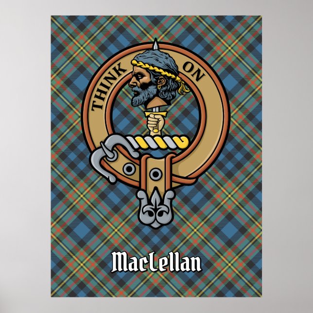 Clan MacLellan vapen över gammal tartan Poster (Framsidan)