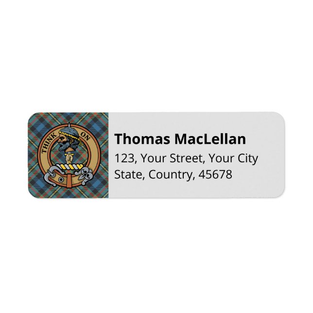Clan MacLellan-vapen över gammal tartan Returadress Etikett (Framsidan)