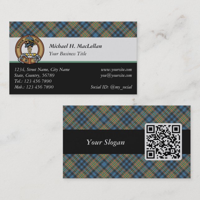 Clan MacLellan-vapen över gammal tartan Visitkort (Fram/baksida)