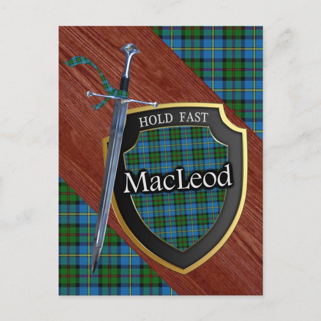 Clan MacLeod Tartan Svärd & Sköld Vykort (Framsida)