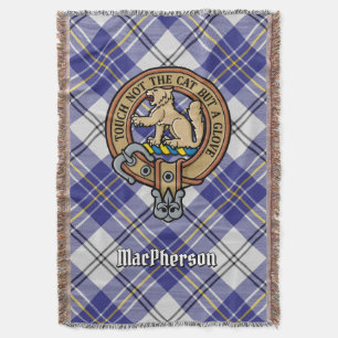 Clan MacPherson-vapen över blå klänningstartan Filt
