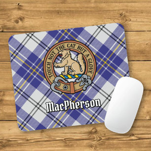 Clan MacPherson-vapen över blå klänningstartan Musmatta