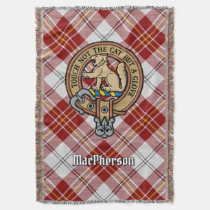 Clan MacPherson-vapen över röd klänningstartan Filt