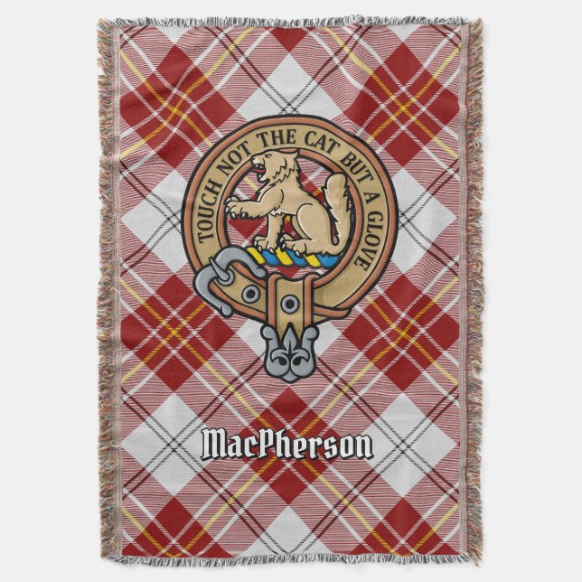 Clan MacPherson-vapen över röd klänningstartan Filt (Framsidan Vertikal)