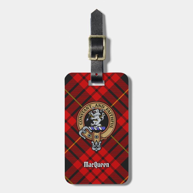 Clan MacQueen Crest över Tartan Bagagebricka (Vertikal Framsida)