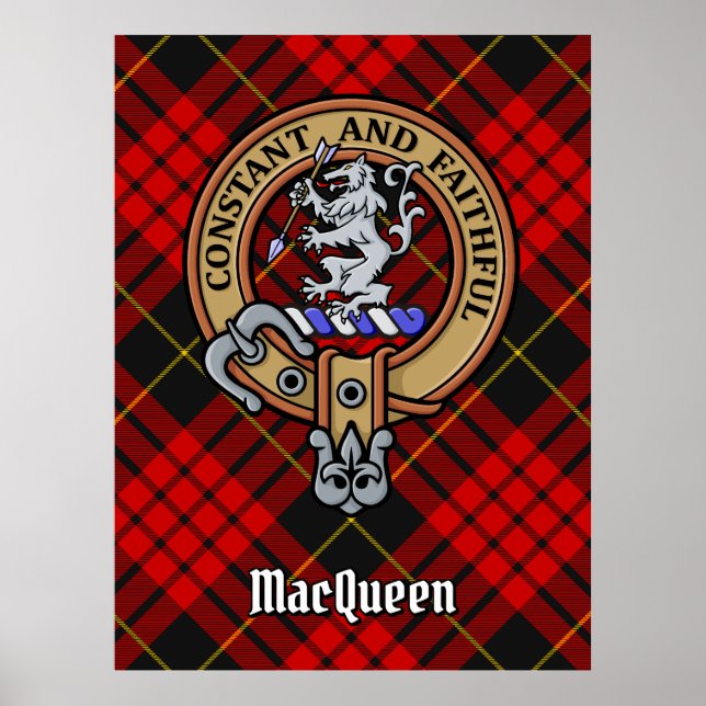 Clan MacQueen Crest över Tartan Poster (Framsidan)