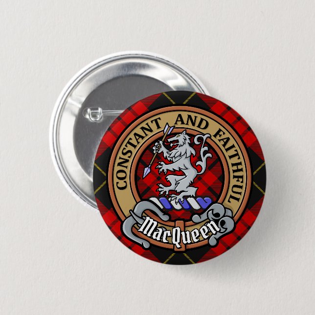 Clan MacQueen-vapen över tartan Knapp (Framsida & baksida)