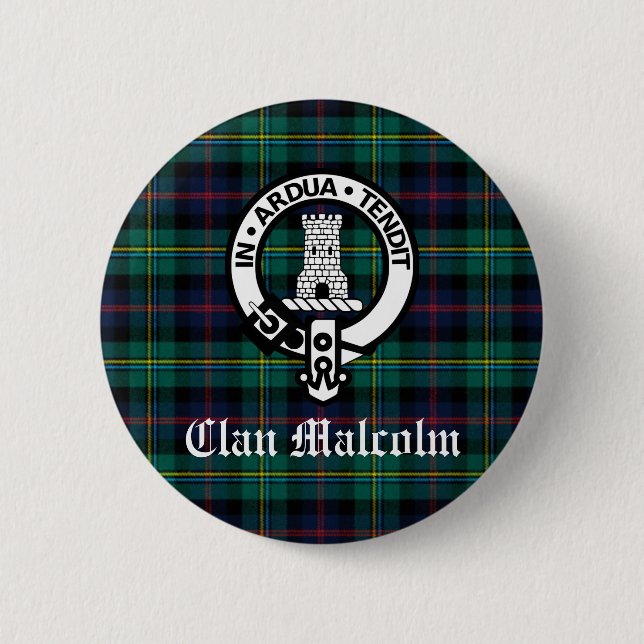Clan Malcolm Crest-märke och Tartan Knapp (Framsida)