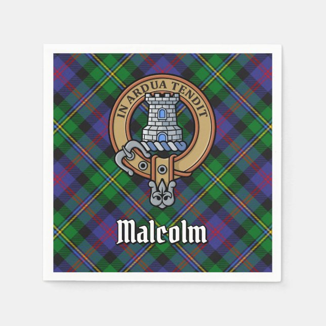 Clan Malcolm Crest over Tartan Pappersservett (Framsidan)