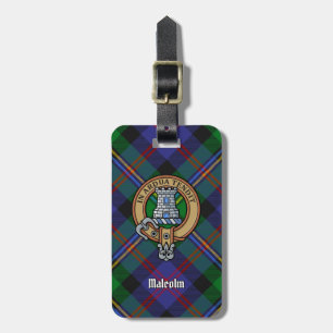 Clan Malcolm-vapen över tartan Bagagebricka