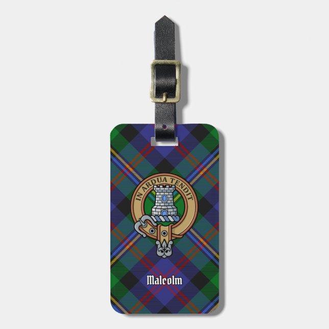Clan Malcolm-vapen över tartan Bagagebricka (Vertikal Framsida)