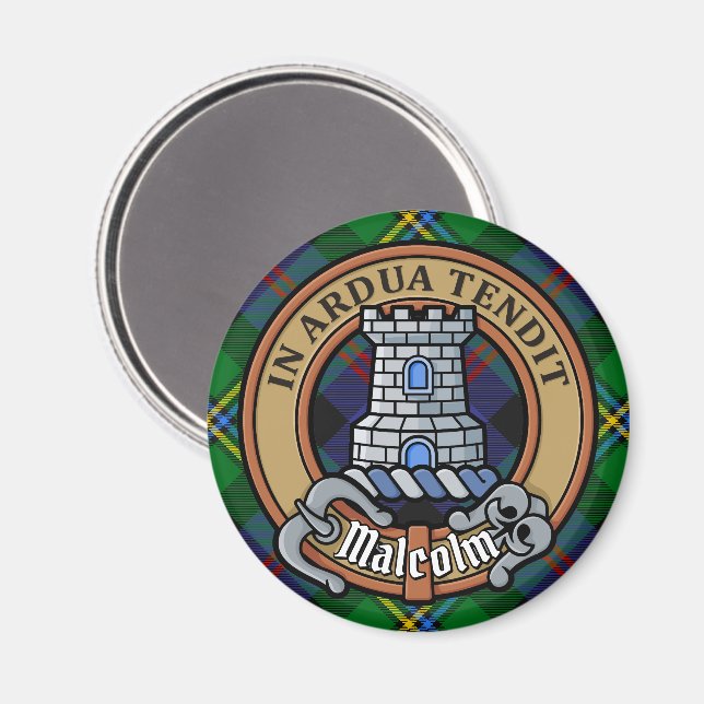 Clan Malcolm-vapen över tartan Magnet (Front/Back)