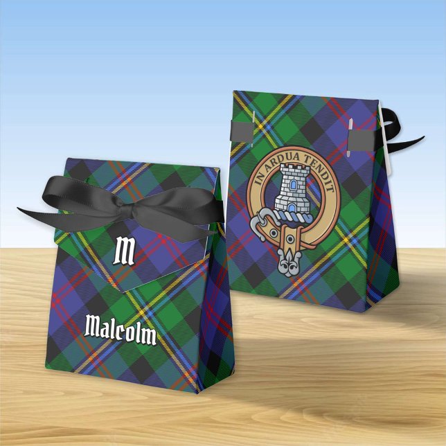 Clan Malcolm vapensköld över tartan Presentaskar (Skapare uppladdad)