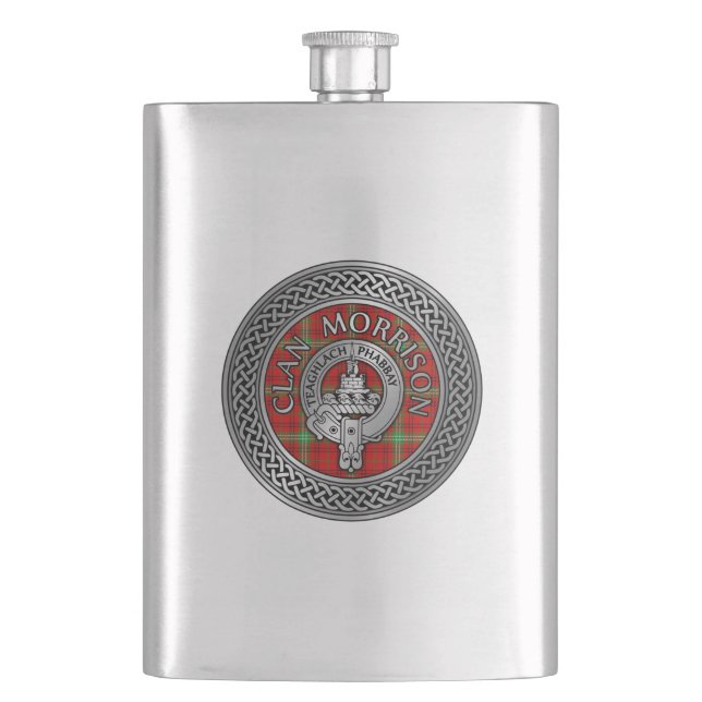 Clan Morrison Crest & Tartan Knut Flask Fickplunta (Framsidan)