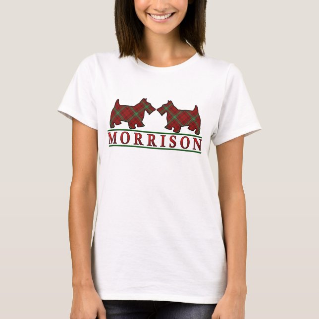 Clan Morrison Tartan Scottie Hundar T Shirt (Framsida)