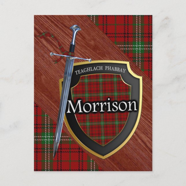 Clan Morrison Tartan Svärd & Sköld Vykort (Framsida)