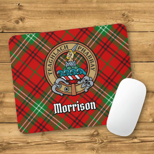 Clan Morrison-vapen över röd tartan Musmatta