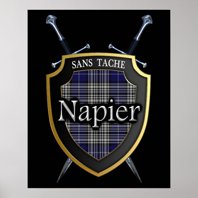 Clan Napier Tartan Skotsk Sköld & Svärd Poster (Framsidan)