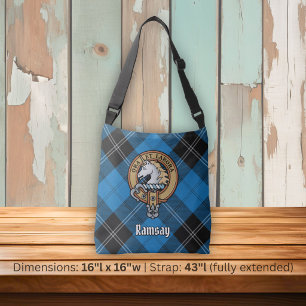 Clan Ramsay-vapen över blå jakt-tartan Axelväska
