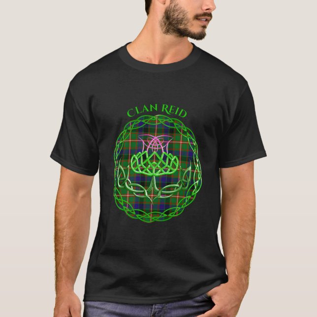 Clan Reid Scottish Tan Celtic Thistle T Shirt (Framsida)