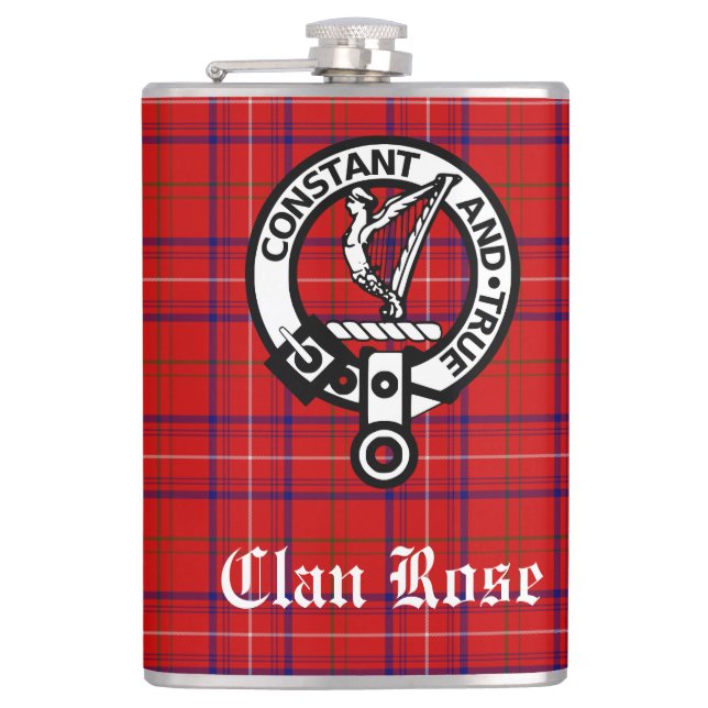 Clan Rose Crest-märke och Tartan Fickplunta (Framsidan)