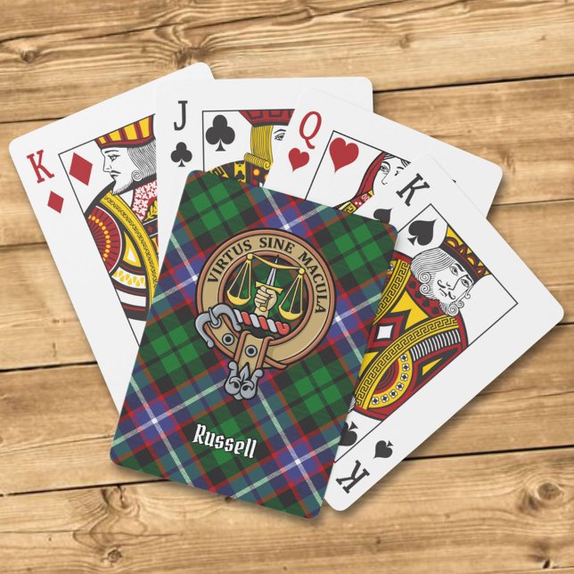 Clan Russell Crest over Tartan Casinokort (Skapare uppladdad)