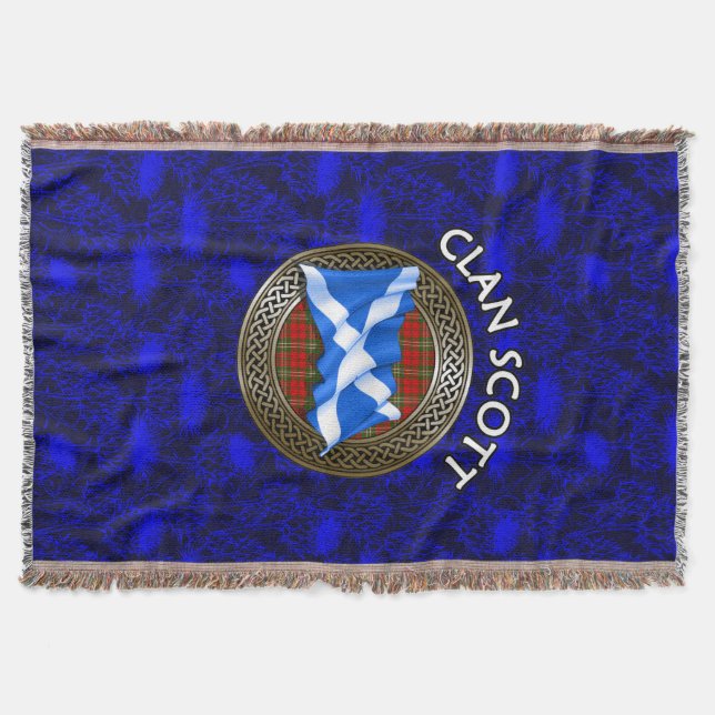 Clan Scott Tartan Knut & Flagga Filt (Framsidan)