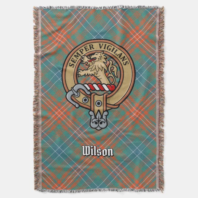 Clan Wilsons vapen över gammal tartan Filt (Framsidan Vertikal)
