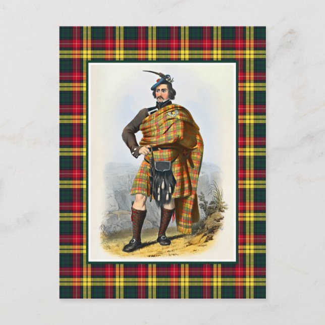 Clans Buchanan Vintage Illustration Rutmönster Ram Vykort (Framsida)