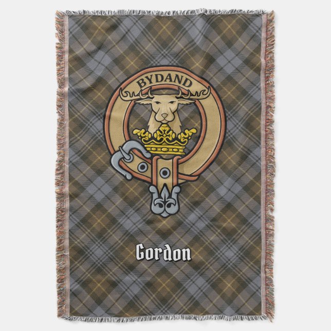 Clans Gordon-vapen över väderbiten tartan Filt (Framsidan Vertikal)