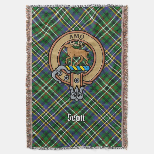 Clanscott vapen över grön tartan filt (Framsidan Vertikal)