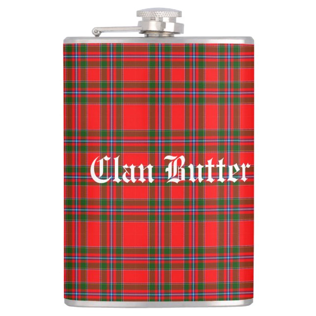 Clansläkt Butter Tartan och anpassad text Fickplunta (Framsidan)