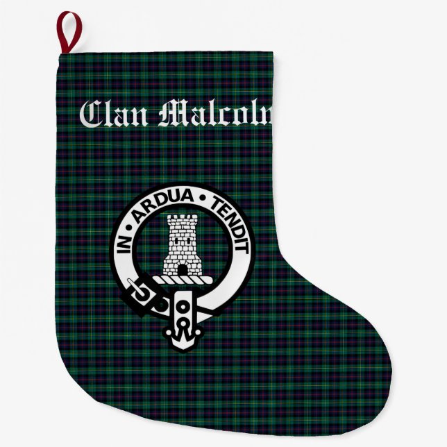 Clansläkt Malcolm Tartan och vapensköld Stor Julstrumpa (Framsidan)