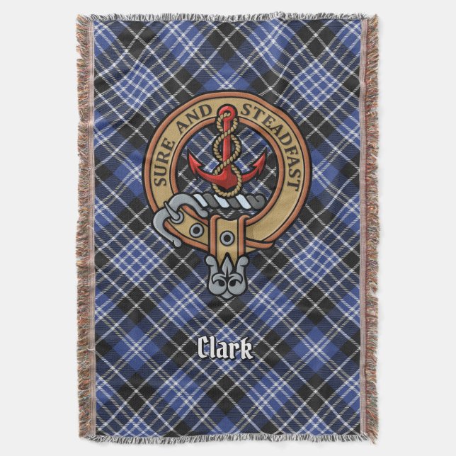 Clansläkten Clark vapensköld över tartan Filt (Framsidan Vertikal)