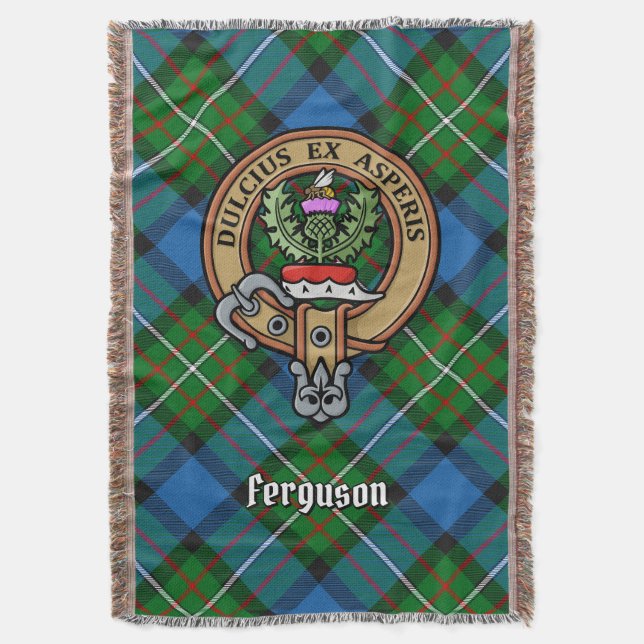 Clansläkten Ferguson vapen över tartan Filt (Framsidan Vertikal)