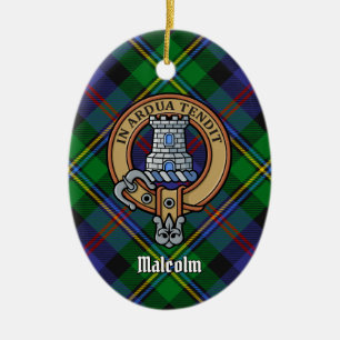 Clansläkten Malcolm vapen över tartan Julgransprydnad Keramik