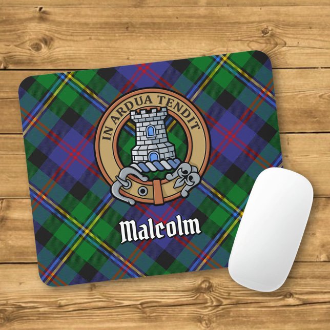 Clansläkten Malcolm vapen över tartan Musmatta (Skapare uppladdad)