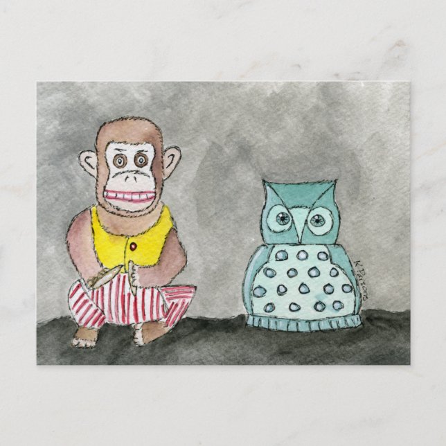 Clapping Monkey och Night Uggla Vykort (Framsida)