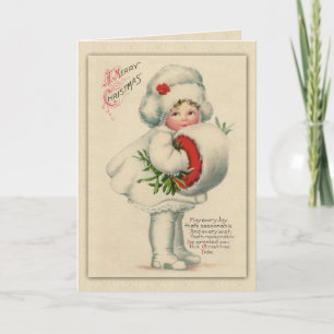 Clapsaddle Antique Julflicka i White Päls Helgkort