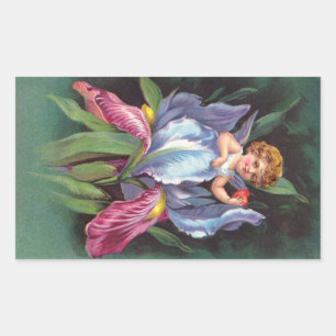 Clapsaddle: Flower Cherub Iris Rektangulärt Klistermärke