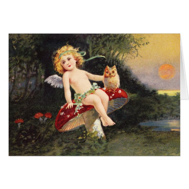 Clapsaddle: Lite Cherub på champinjonen Hälsningskort (Framsidan Horizontal)