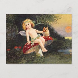 Clapsaddle: Little Cherub on Mushroom Vykort