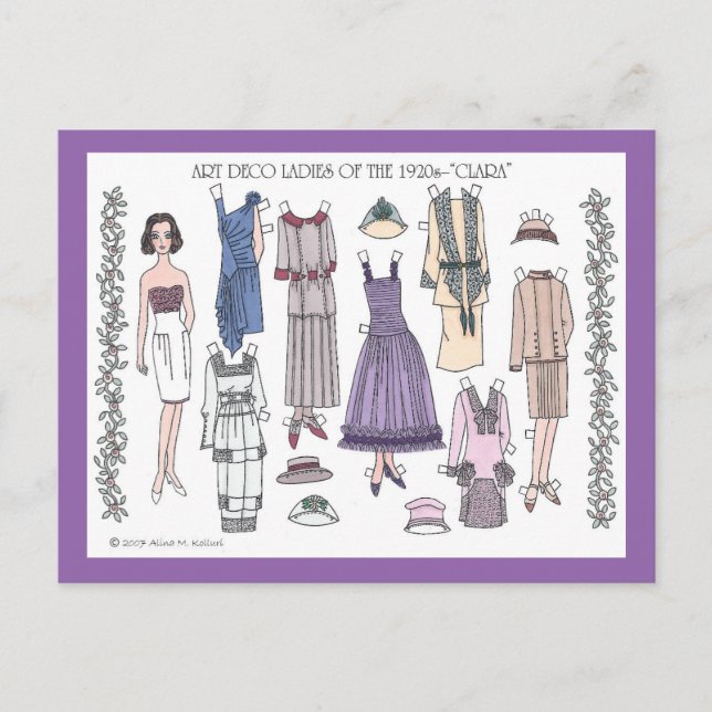 Clara, Art Deco Lady från 1920-talet Pappersdocka Vykort (Framsida)