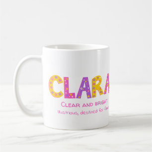 Clara Flickor namn betyder rosa lila stjärnor Kaffemugg