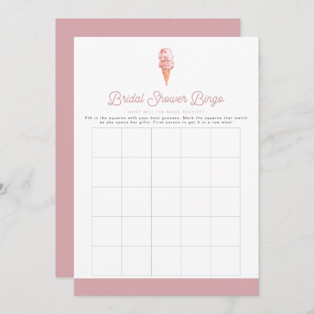 CLARA Retro Ice Cream Möhippa Bingo Game Inv Inbjudningar (Fram/baksida)