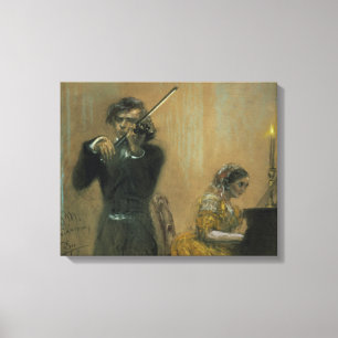 Clara Schumann (1819-96) och en violinist, 1854 Canvastryck