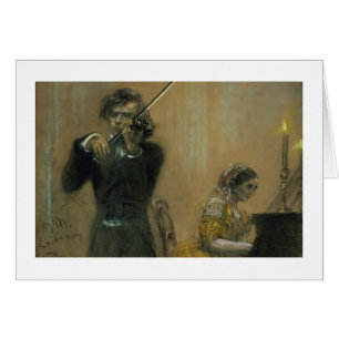 Clara Schumann (1819-96) och en violinist, 1854 Hälsningskort